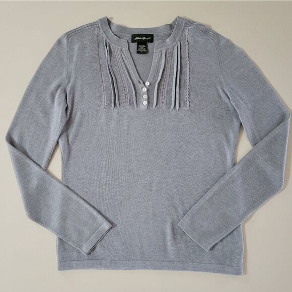 Eddie Bauer Women's Gray Henley Silk Angora Long Sleeve Sweater - Picture 1 of 10